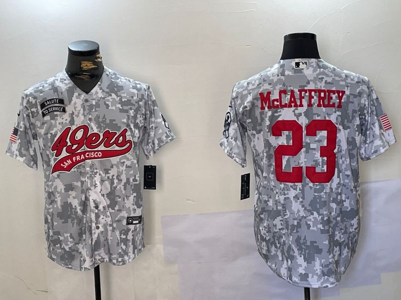 Men San Francisco 49ers #23 Mccaffrey Nike Arctic Camo 2024 Salute to Service Limited NFL Jersey style 1